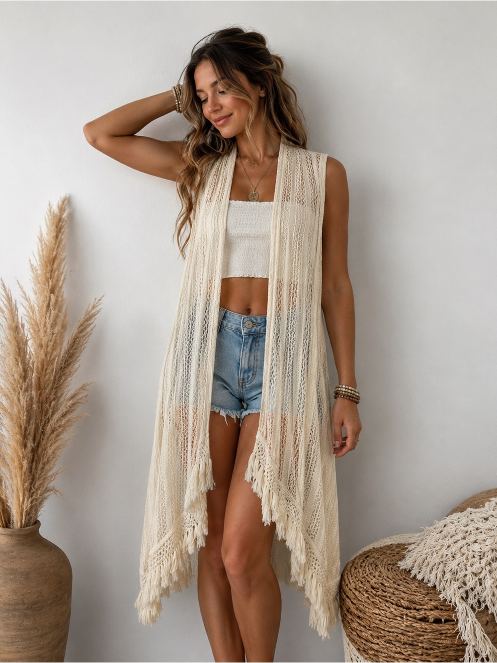 ✨ C Est. 1946 Boho Fringe Duster Vest Cardigan NWT Small ✨